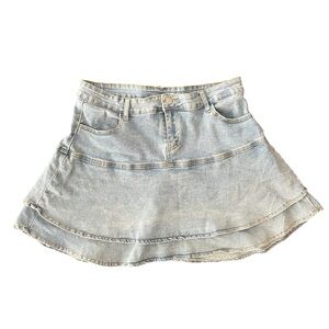 Y2K Tiered Denim Skater Skirt XXL Ruffled Flare
Jean Mini Skirt Boho Coquette